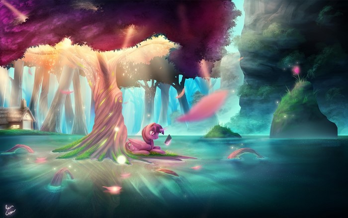 Twilight Sparkle from My Little Pony in a magical forest