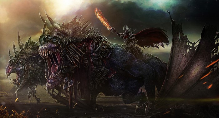 Sauron riding a monstrous dragon