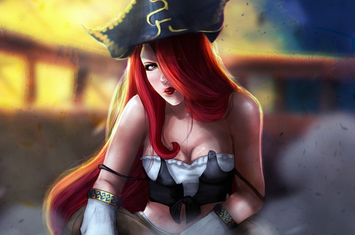 Miss Fortune from League of Legends wearing a pirate hat