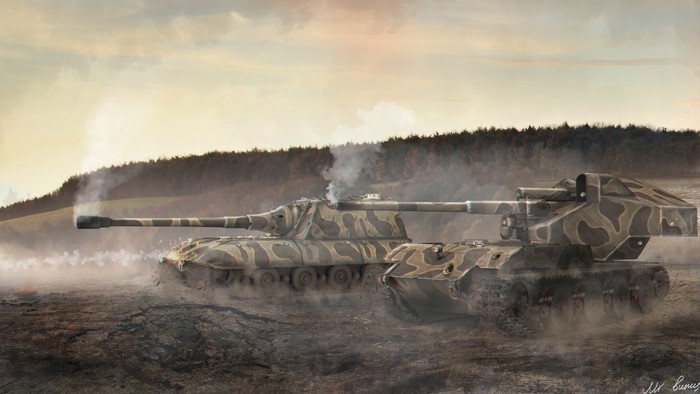 World of Tanks SPG tanks in a field