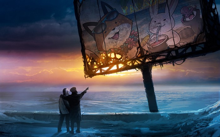 Romantically Apocalyptic billboard with two people