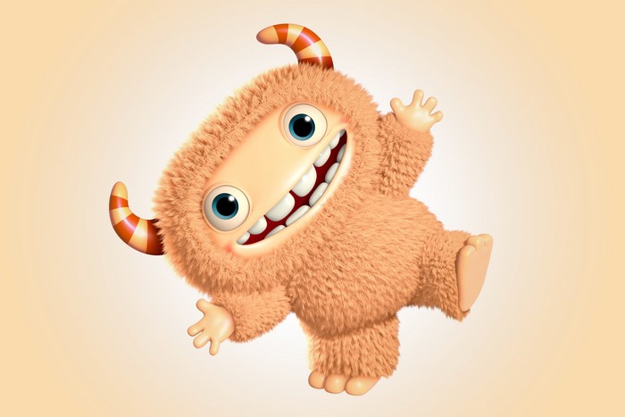 Furry orange monster with horns waving