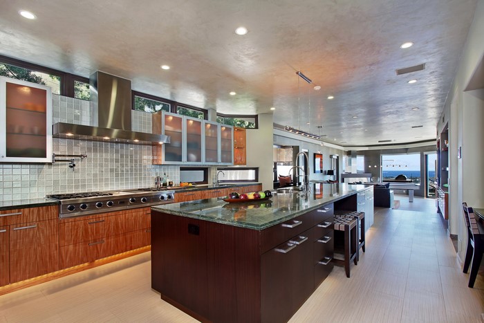 Modern Kitchen with Island and Ocean View