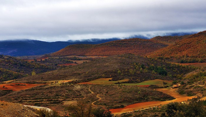 Autumn landscape with rolling hills and fields in Spain