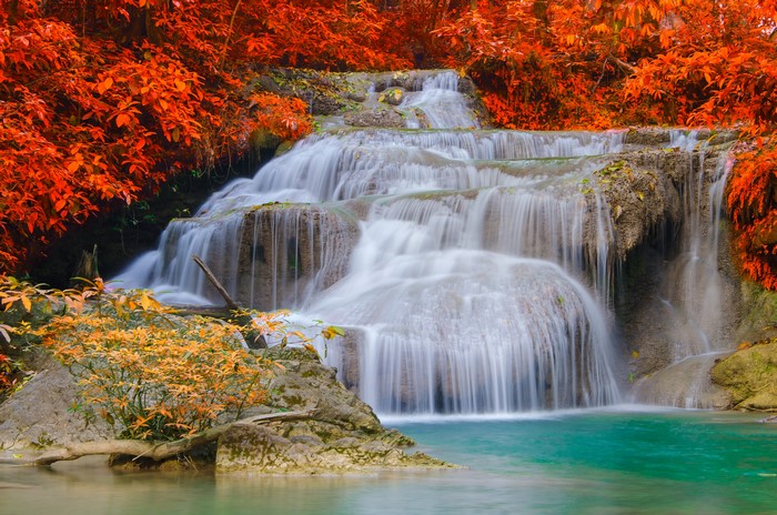 Autumn Waterfall with Orange Foliage