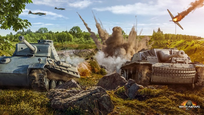 World of Tanks: Panther and StuG III tanks in battle with aircraft