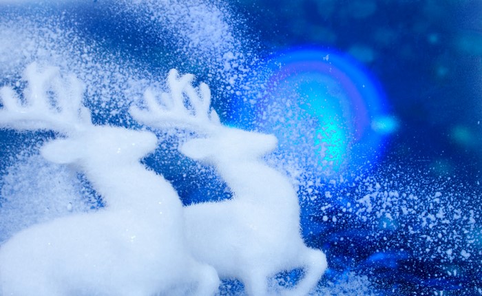 Christmas Deer in Snow with Blue Lights