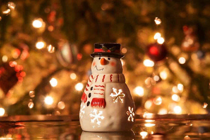 Ceramic Snowman Decoration with Christmas Lights
