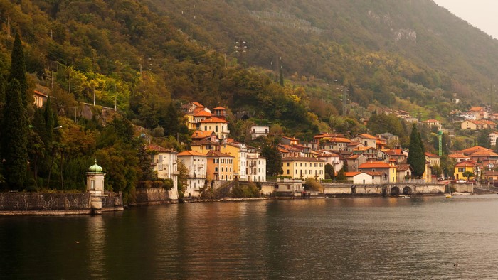 Houses on the shore of Lake Como in Lierna, Italy