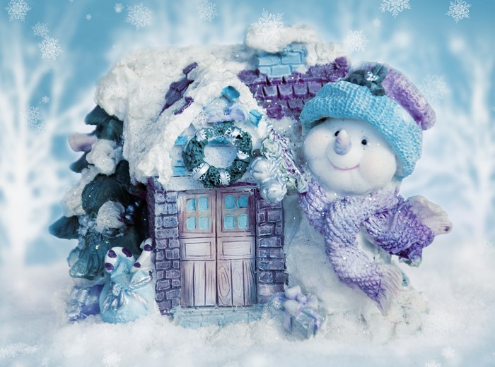 Christmas Snowman and House Decoration