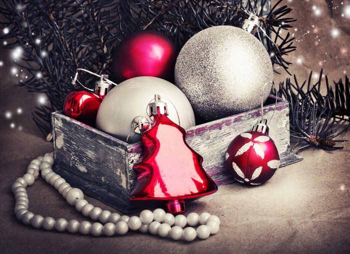 Christmas ornaments and jewelry with pine branches