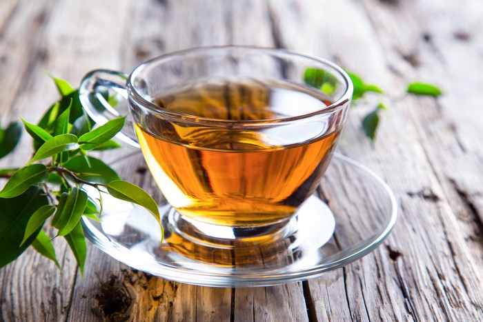 Cup of Tea on a Saucer with Leaves