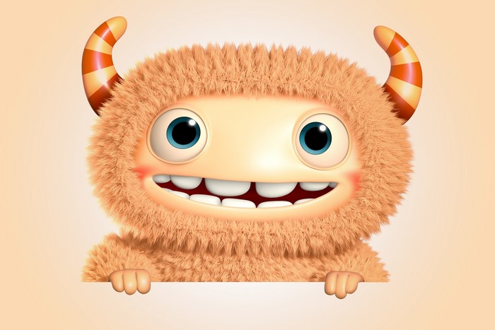 Orange Furry Monster with Blue Eyes