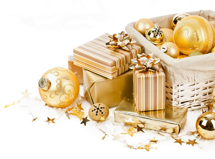 Christmas Gifts and Ornaments in Basket