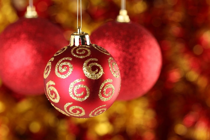 Red Christmas Ornaments with Gold Swirls