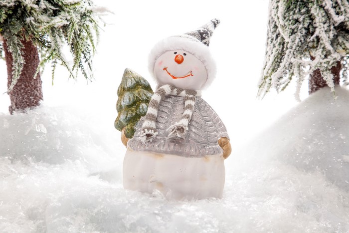 Snowman with Christmas tree and snow
