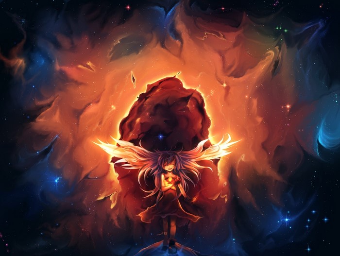 Anime girl with wings in a nebula