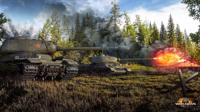 World of Tanks IS and T-34 tanks firing