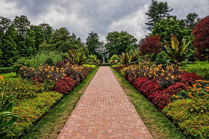 Garden path with flower beds at Longwood Gardens