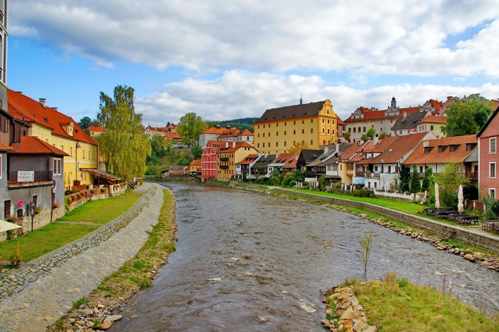 Cesky Krumlov town with Vltava River