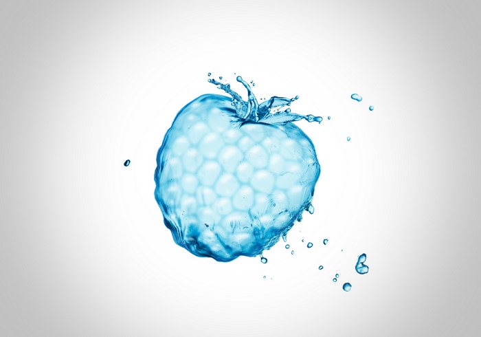 Raspberry made of water with drops
