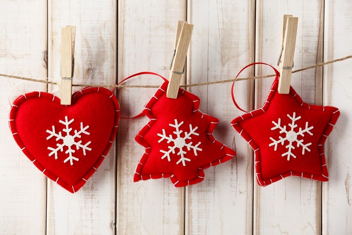 Christmas Ornaments: Heart, Tree, and Star with Snowflakes