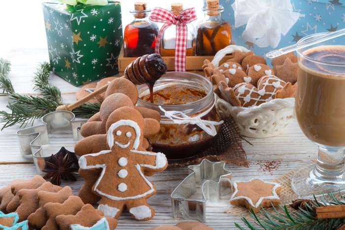 Christmas gingerbread cookies with honey and coffee