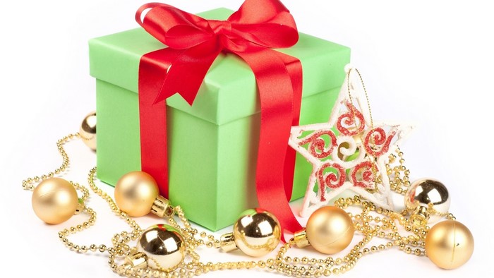 Christmas gift box with ornaments and star