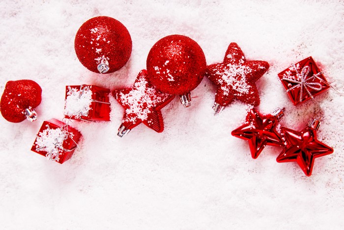 Christmas Ornaments and Gifts in Snow