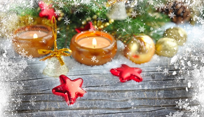 Christmas Candles and Ornaments with Snowflakes