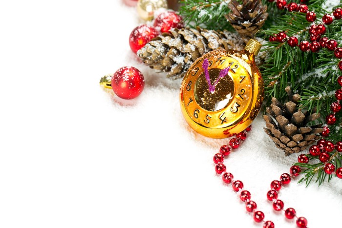 Christmas Decorations with Clock Ornament and Pine Cones