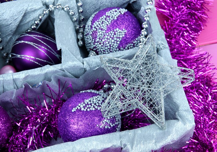 Purple Christmas Ornaments in a Box