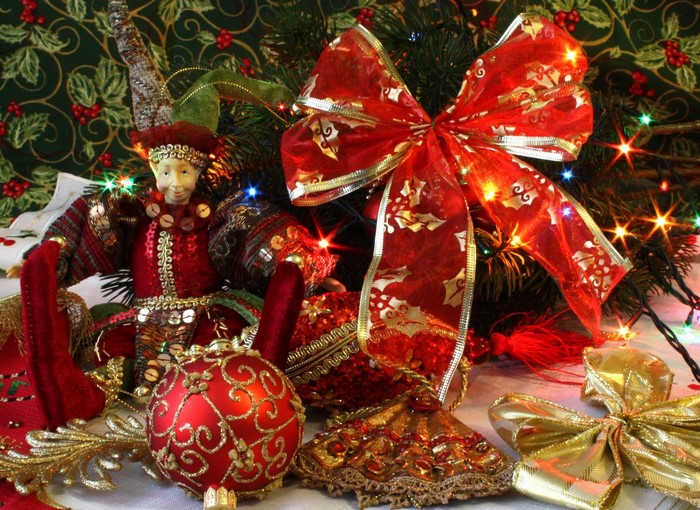 Christmas Decorations with Elf and Ornaments