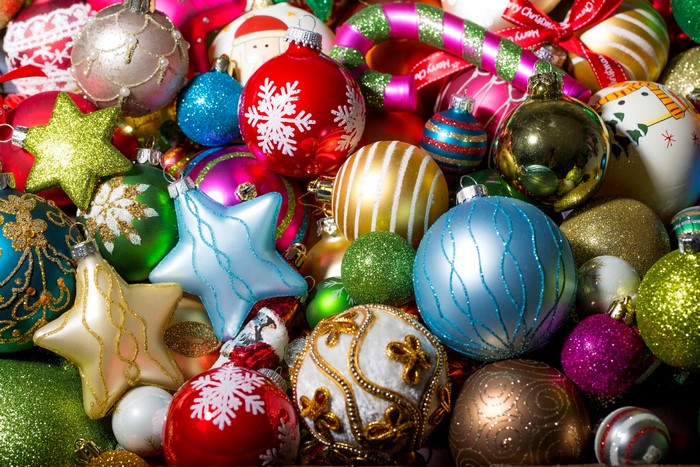 Christmas ornaments with snowflakes and stripes