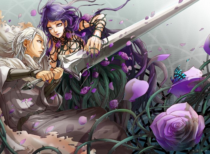 Warriors with Swords and Roses