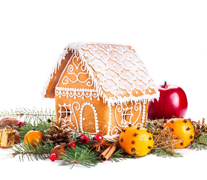Gingerbread house with Christmas decorations