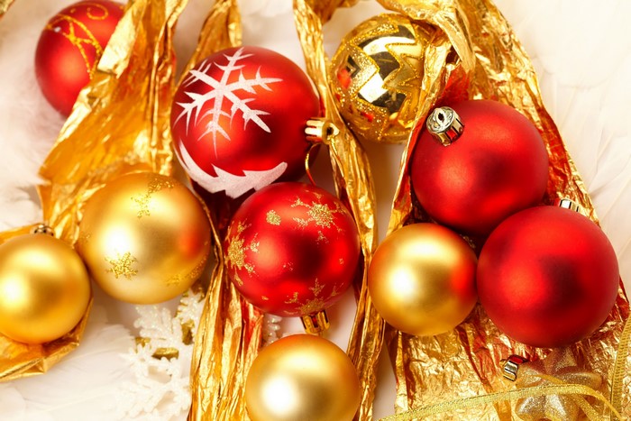 Christmas ornaments with gold and red colors