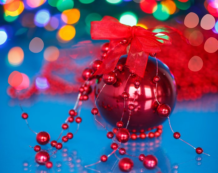 Red Christmas Ornament with Bow and Beads