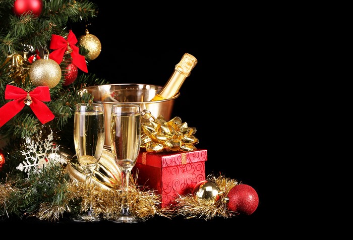 4K, 5K, Holidays, Christmas, Champagne, Christmas tree, Balls, Gifts ...