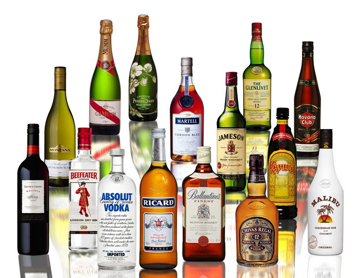 Assortment of alcoholic beverage bottles
