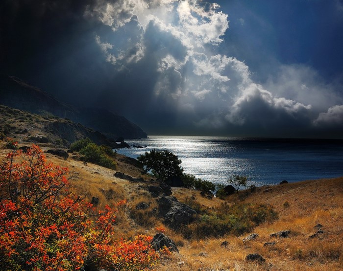 Dramatic clouds over the sea coast of Crimea