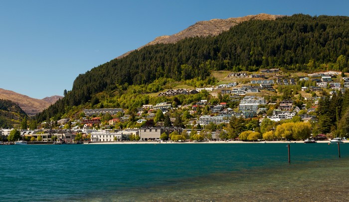 Queenstown New Zealand Houses on Hillside Overlooking Lake