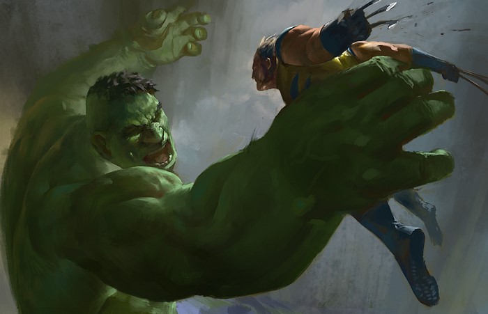 Hulk and Wolverine fighting