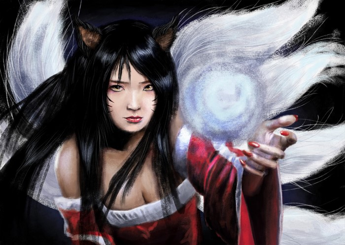 Ahri from League of Legends casting magic