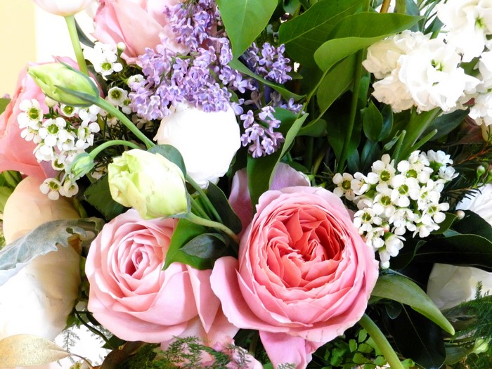 Pink Roses, Lilac, and White Flowers Bouquet