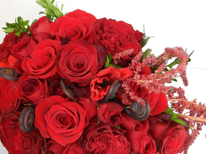 Red Roses and Amaranthus Flower Arrangement
