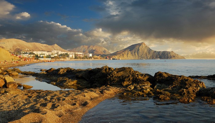 Coastal town and mountains in Crimea, Russia