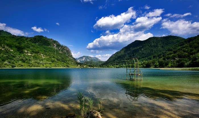 Lake with mountains and clouds in Bosnia and Herzegovina