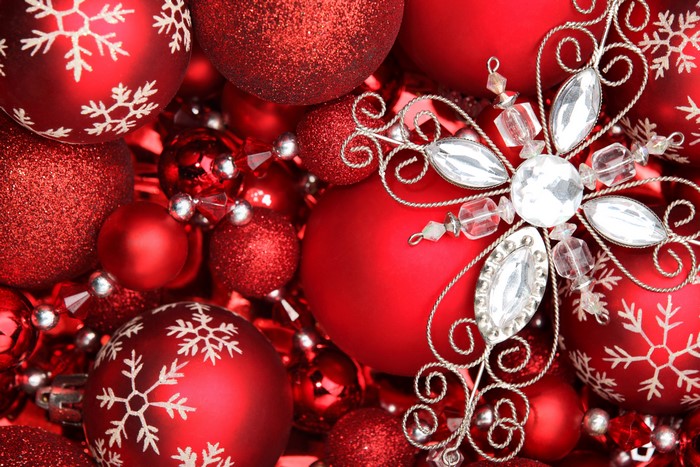 Red Christmas Ornaments with Snowflake and Jewel