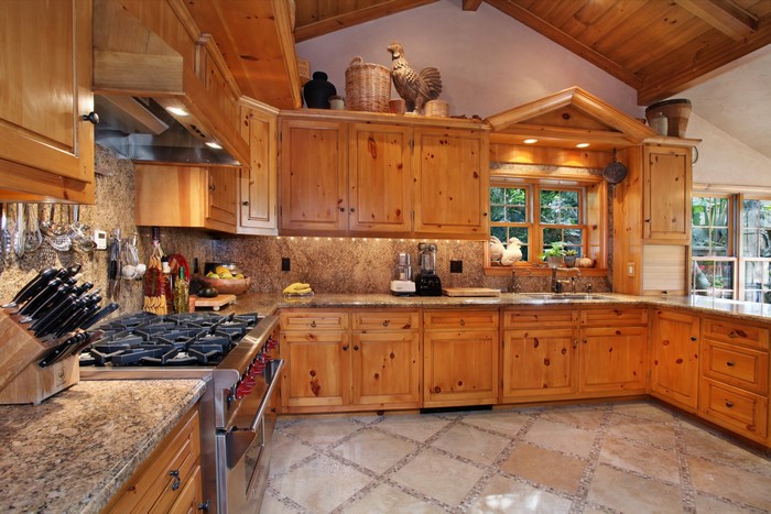Rustic Pine Kitchen with Granite Countertops